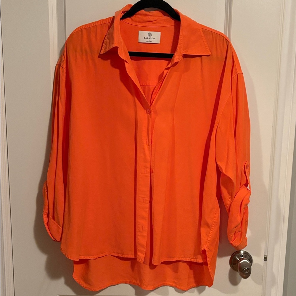 Aritzia Vibrant Orange Button Up Shirt
